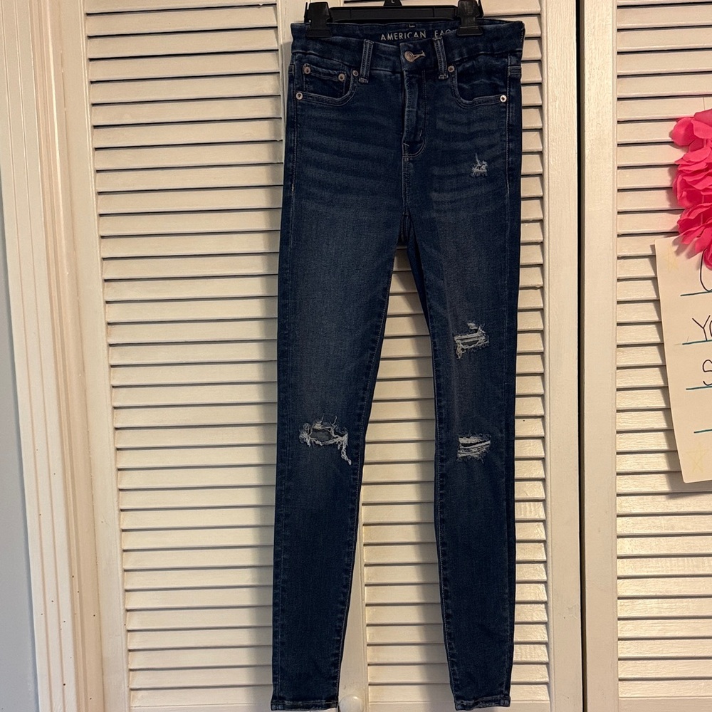 American Eagle Outfitters Women's Navy Distressed Skinny Jeans
